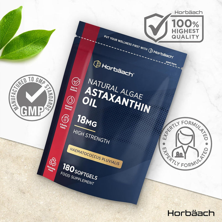 Astaxanthin Supplement 18Mg | 180 Softgels | Naturally Sourced from Algae | Haematococcus Pluvialis | by