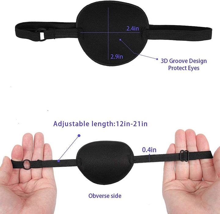 2 PCS Eye Patches, Adjustable Single Eye Patch, Soft and Comfortable Pirate Eye Patches for Adults and Kids for Amblyopia Lazy Eye - Black