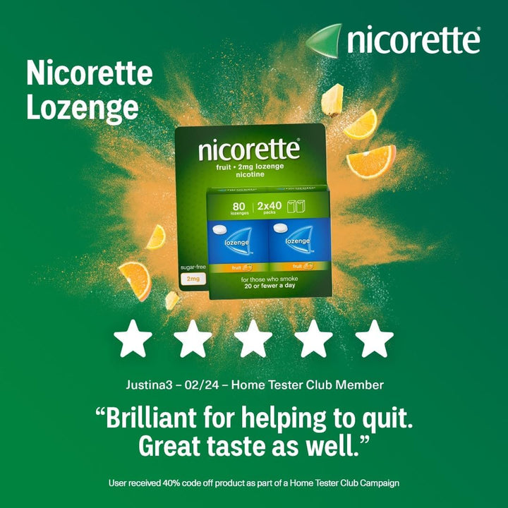Fruit 2Mg Lozenge, 80 Lozenges (2 X 40 Packs), Effective and Discreet Quit Smoking Aid for Cigarettes, Nicotine Lozenges with Dual-Layer Fruity Flavour Release