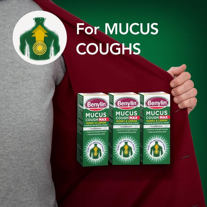 Mucus Cough Max - Honey and Lemon Flavour, Helps Reduce Cough Intensity from Day 1 - Cough Medicine for Adults - 100 Mg/5 Ml Syrup, 300 Ml (Pack of 1)