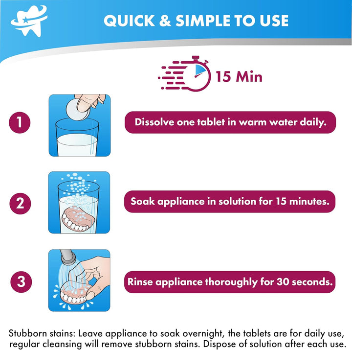 Retainer Cleaner Tablets - 120 Tablets 4 Months Supply - Fresh, Brite and Stain-Free Retainer Cleaning Tablets, Aligner, Gum Shield, Mouth Guard, Denture Cleaners - Dentasheen