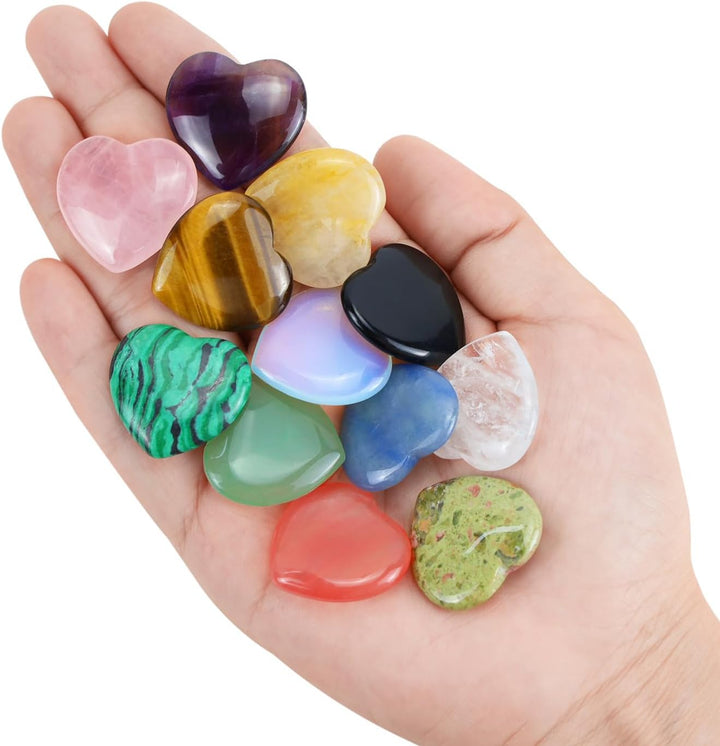 24 Pcs Crystal Gifts for Women Heart Crystals Set Assorted Healing Crystal Stones for Beginners Polished Pocket Stone Spiritual Gifts for Women（12Pcs Crystals ＆ 12Pcs Cards）