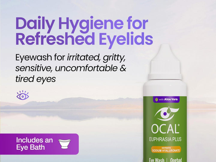 Euphrasia plus Eye Wash – 100Ml | with Aloe Vera & Sodium Hyaluronate | for Red, Tired, Gritty Eyes | Includes Eye Cup | Ph 7.2 Buffered | Gentle Daily Cleanse