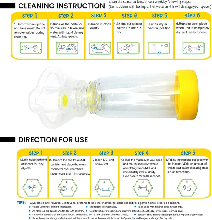 Inhaler Spacer Anti-Static Spacer Device, Inhaler Chamber, Use with Metered Dose Inhaler, BPA and Latex Free for Adult.(Yellow)