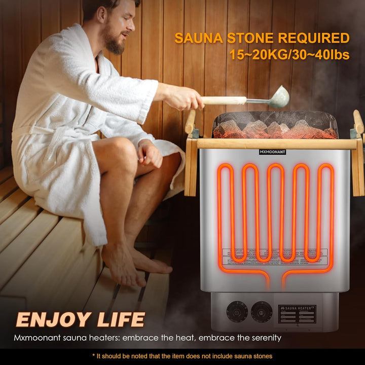 6KW Sauna Heater, 230V Electric Sauna Heaters Stove Dry Steam Sauna Bath, for Home, Hotel, Spa, Max. 9 M³, with Sauna Hygrothermograph