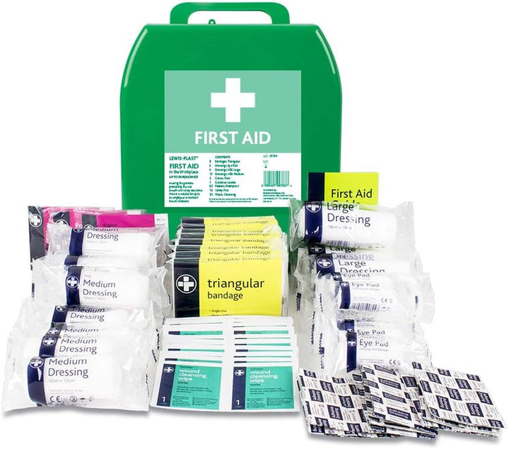 Lewist-Plast Premium Medium 11-20 Persons First Aid Kit Box - Complete with Integrated Carry Handle and Wall Mounting System, Ideal for Schools and Offices, Equipped with Emergency Supplies