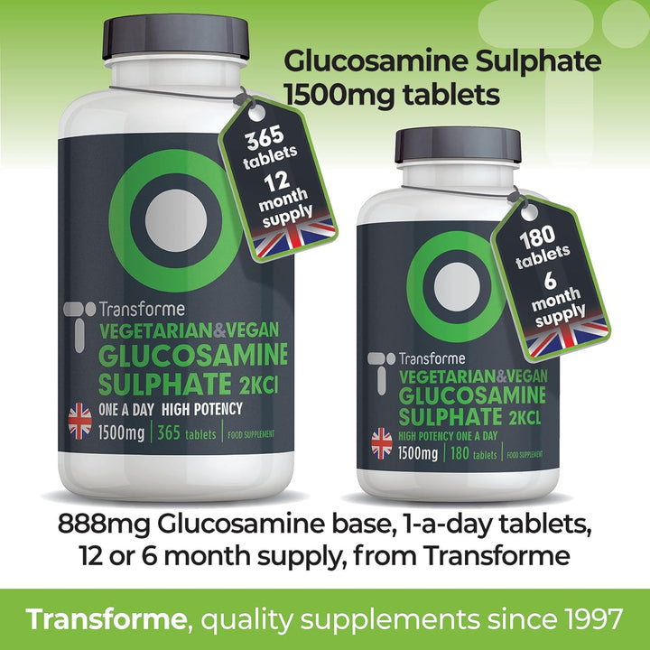 Glucosamine Sulphate 2Kcl 1500Mg 365 Tablets, 1 Year Supply, Vegan High Strength Glucosamine, 1 Coated Breakable Tablet per Day, UK Made Supplement for Men and Women by