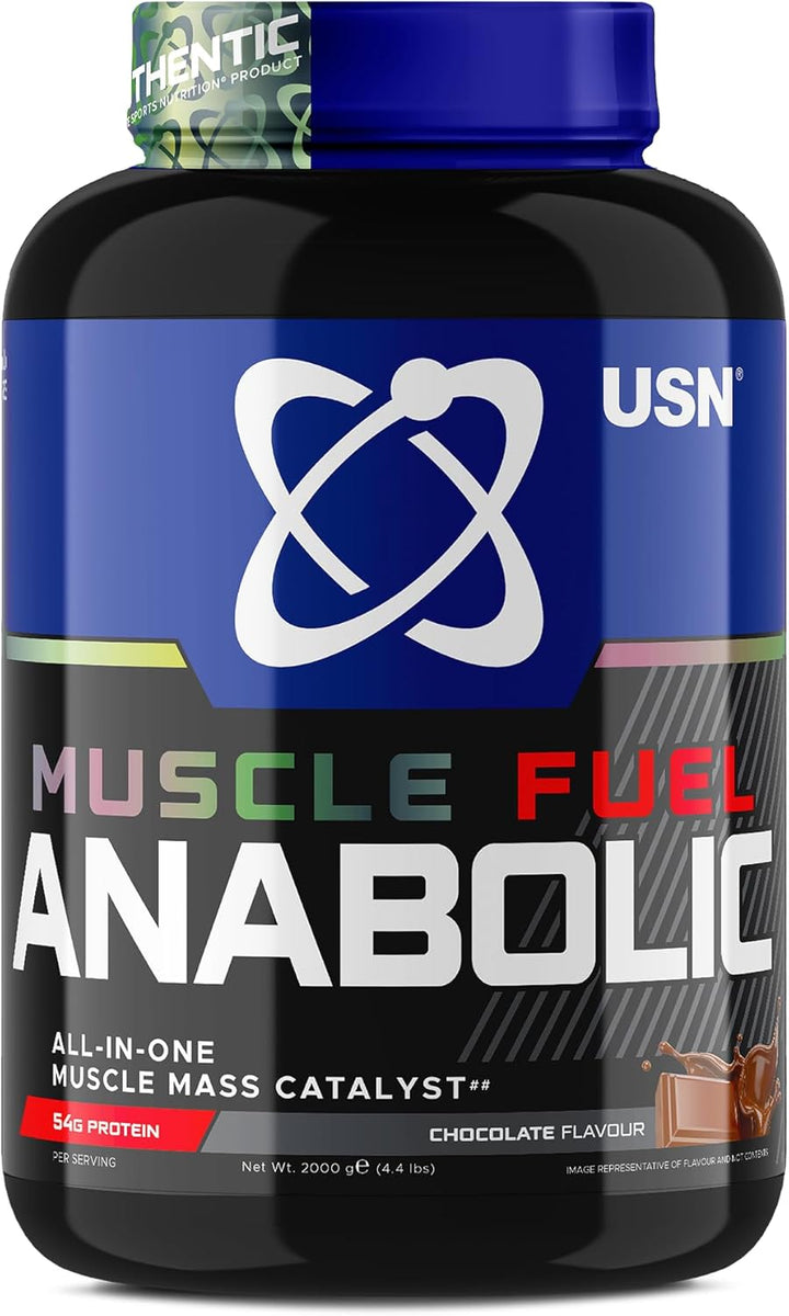 Muscle Fuel Anabolic All-In-One Muscle Mass Gainer, Strawberry Flavour - 2Kg, 54G Protein Powder, 5G Creatine Powder & 5G BCAA Powder for Maximum Muscle Growth, Post Workout Recovery Drink Mix