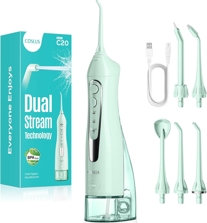 Water Dental Flosser for Teeth Cordless: 2025 Upgraded Portable Oral Irrigator 300ML 5 Jet Tips Rechargeable Tooth Flosser Teeth Braces Pick IPX7 Waterproof Irrigation Cleaner for Travel Home