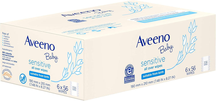 Baby  Baby Sensitive All over Wipes, Hypoallergenic & Fragrance-Free, 6 Pack of 56 Ct, 336Count