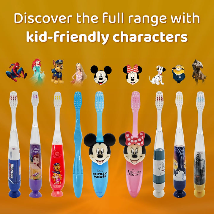 Despicable Me Minions Flashing Toothbrush for Kids with 2 Minute Flashing Light, Comfortable Handle Grip, Soft Rounded Bristles and Suction Cup for Upright Storage for Children Ages 3+