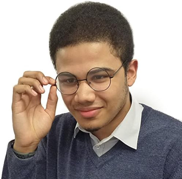 - round Glasses Unisex, Wizard Costume - Retro Sixties Style Clear Lens, round Wire Costume Geek Glasses Accessories for Dress Up, Classic Vintage Design Spectacles