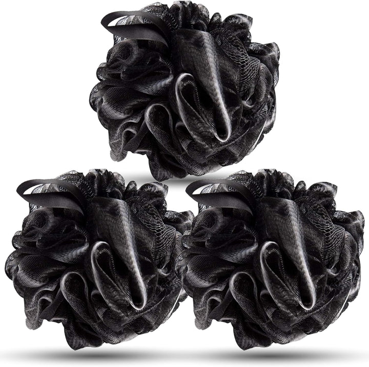 Loofah Shower Puff 3Pcs - Ultra Soft Mesh Bath Sponges for Adults Exfoliating, Scrubbing and Cleaning - Body Scrubbers for Use in Shower