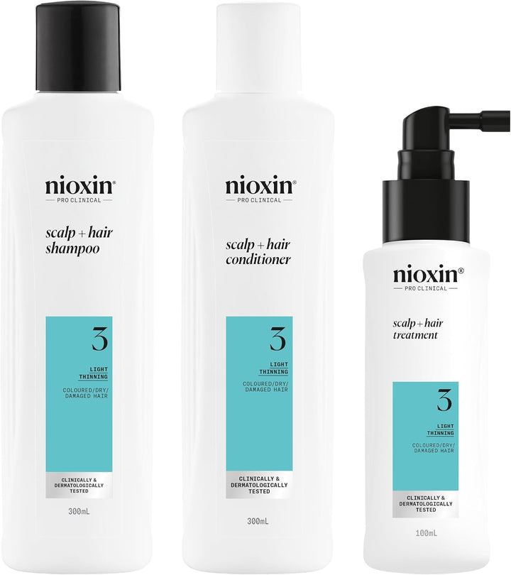 Nioxin System 3 - Hair Thickening System for Damaged Hair with Light Thinning - Biotin & Niacinamide - Shampoo, Conditioner, Serum