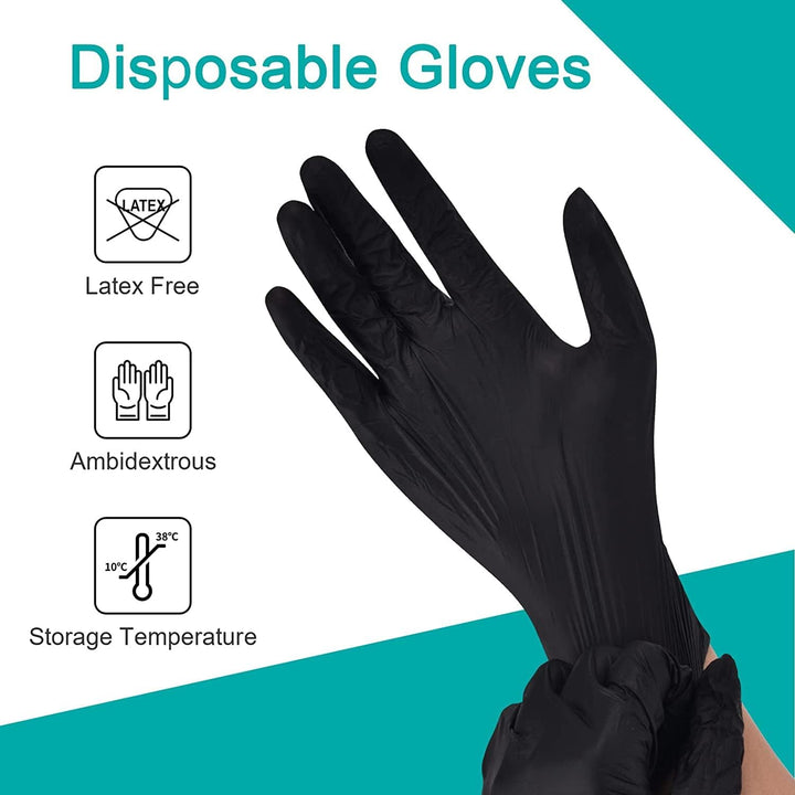 ] Black Nitrile Disposable Gloves | Latex Free | Powder Free | Medical Exam Gloves | Use in Surgical, Home, Cleaning, and Food Gloves | Extra Strong and Thick –Box of 100 – Black - (Medium)