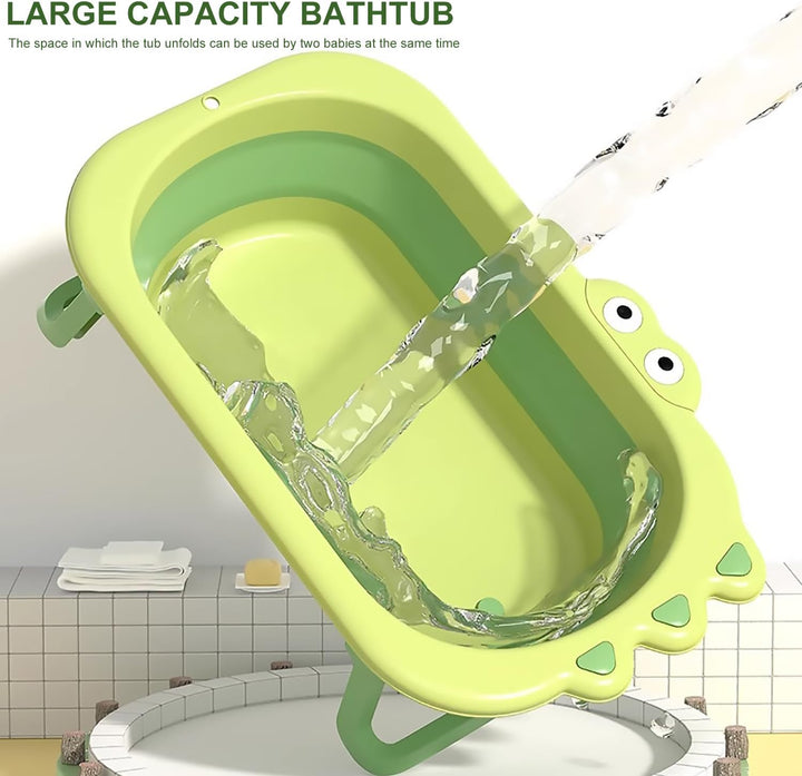 Baby Crocodile Bathtub,Foldable Bath Tub Collapsible Bathtub with Baths Support Cushion Pad Seat Mat, Baby Bath Essentials for Newborn, Anti-Slip Infant Tubs Soft Bathing for 0-3 Years