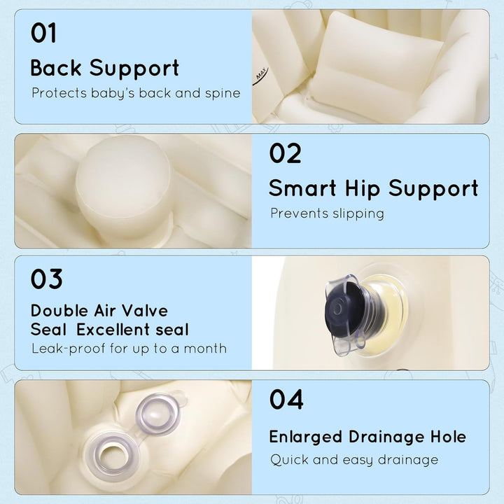 Inflatable Baby Bath, Portable Foldable Travel Bath Tub, Collapsible Non-Slip Infant Bath Tubs Baby Essentials for Newborn Mini Air Swimming Pool Bathtubs for Toddler Boys and Girls 0-12 Months