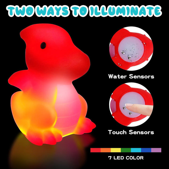 Baby Bath Toys, 6 PCS LED Kids Sensory Toys, Liquid Sensor Light up Dinosaur for Autism