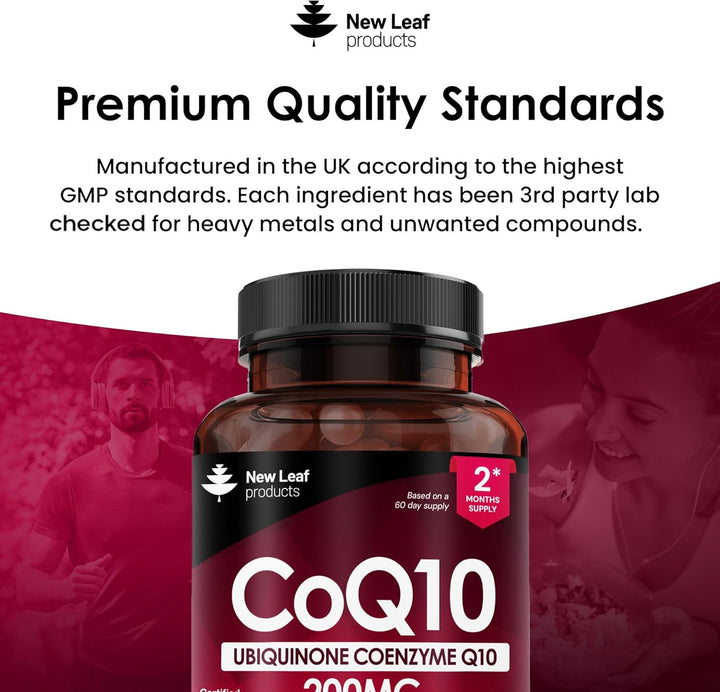 Coq10 Supplement 200Mg - Co Enzyme CQ10 120 Vegan Capsules 100% Pure and Naturally Fermented Ubiquinone Q10 High Strength Ubiquinone Coenzyme Q10 Coenzyme Coq10 Supplement UK Made Ubiquinol