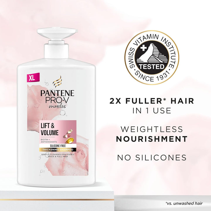 Lift'N'Volume Thickening Shampoo with Biotin, Silicone Free, 1000Ml XL Pump. Pro V Miracles Shampoo Enriched with Antioxidants. Visibly Fuller Hair
