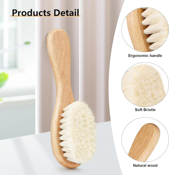 Baby Hair Brush with Wooden Handle and Super Soft Goat Bristles for Newborns, Infant, Toddlers, Kids