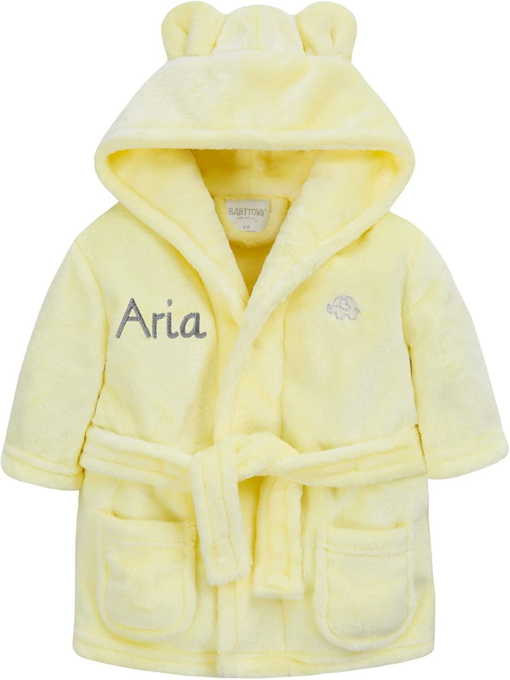 Personalised Baby Bathrobe Hooded Fleece Dressing Gown Super Soft Gifts Bath Robe for Boys Girls Cute Teddy Ears 0-4 Years