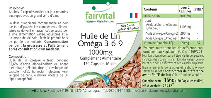 | Flaxseed Oil Softgels - 120 Count - Omega 3 6 9 with High Strength Alpha Linolenic Acid (ALA) - Cold Pressed Supplement - Made in Germany