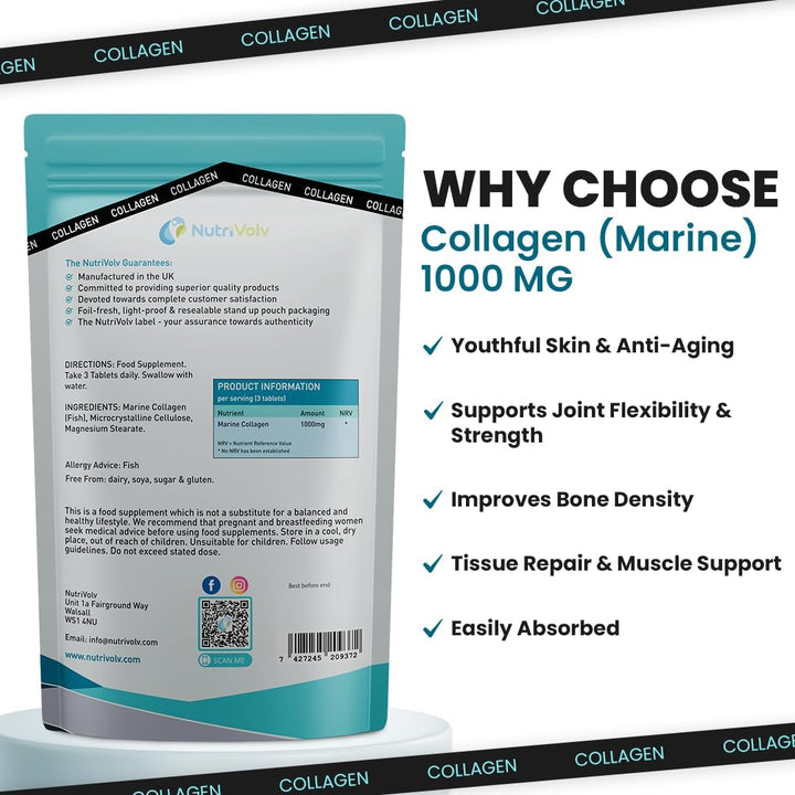 Collagen Marine (1000Mg) Supplement for Skin , anti Ageing, Tissue, Joints, Bones & Muscles | 90 Multivitamin Tablets