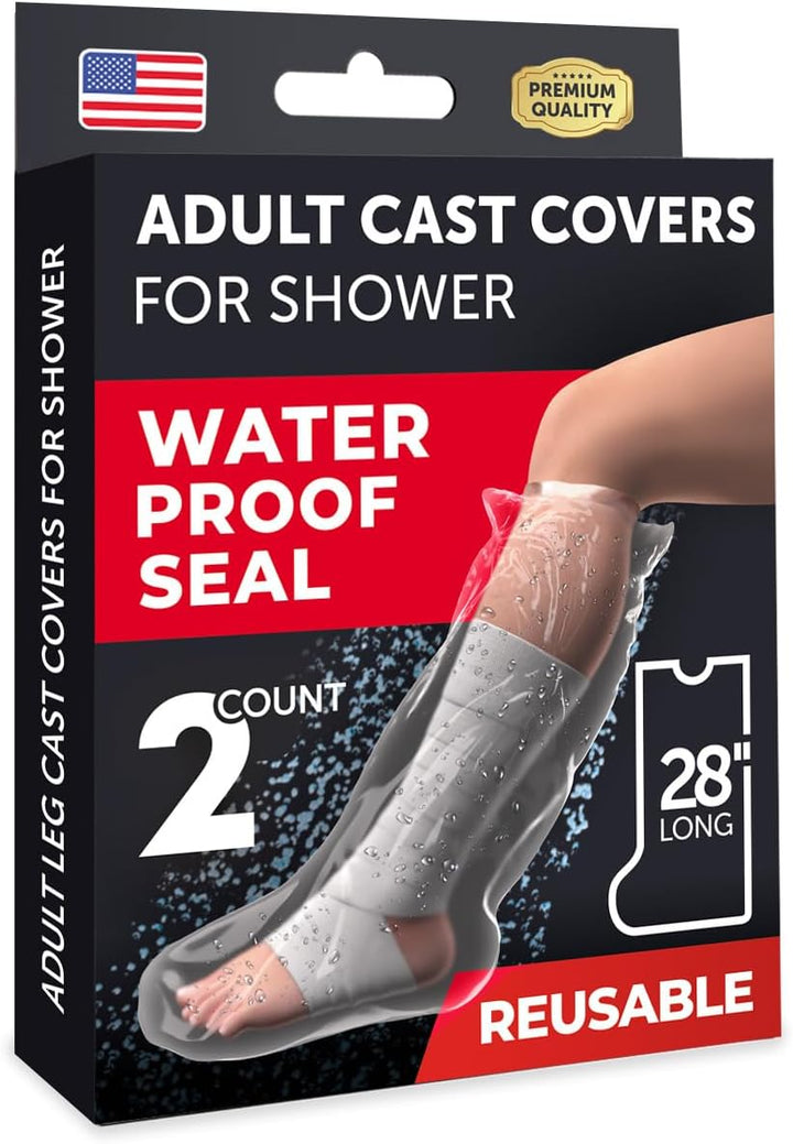 Waterproof Leg Cover for Shower - 2Pk - Tight Seal - Reusable Adult Half Leg Cast Protectors - - Easy to Use for Plaster on Knee, Ankle, and Foot