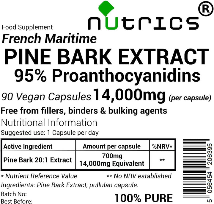® 7600Mg French Maritime Pine BARK Extract 95% Proanthocyanidins - Pure 90 Vegan Capsules (3 Month Supply) - Suitable for Vegan Vegetarian Diet (90)