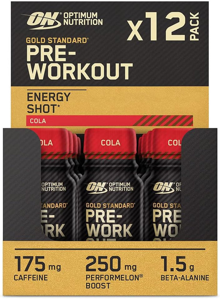 Gold Standard Pre-Workout Energy Shot, Ready to Drink Food Supplement with Beta Alanine, Caffeine, Performelon Boost and Vitamin B6 and B12, Lemon Lime Flavour, 12-Pack, 12 X 60 Ml