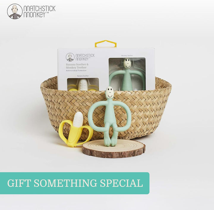 , Antimicrobial Teething Gift Set - 1 Banana Shaped Soother and 1 Animal Teether, 3 Months Old+, Banana & Monkey