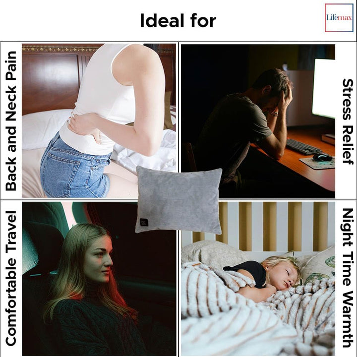 Heated Massage Cushion: Soft Portable Vibration Massage Wellness Cushion with Built-In USB Rechargeable Battery, 2 Vibration Levels with Heat, Cordless Warmth for Back & Neck, Travel or Home