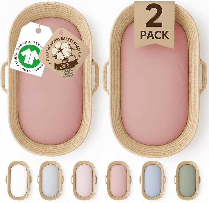 Organic Snuzpod 4 Compatible Crib Sheets - Thickest & Softest 2000GSM GOTS 100% Organic Cotton – Set of 2 Snuzpod Fitted Sheets – Snuzpod 4 Fitted Sheet 40 X 75.5 – Premium Snuzpod Mattress Bedding