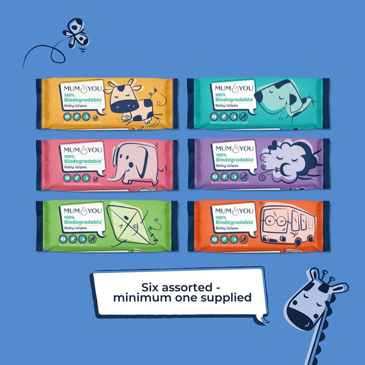 Mum & You Baby Wipes -56 Wipes Pack Biodegradable Wet Wipes | 99.4% Water | Ideal for Sensitive Newborn Skin and Eczema, Bum Wipes, Eco-Friendly Wet Baby Wipes (56 Count (Pack of 1))