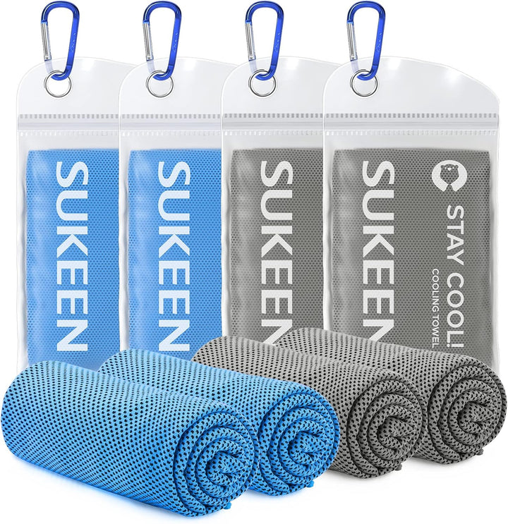 Cooling Towel 4 Pack - Stay Cool Ice Towels for Neck, Gym Use - Men and Women (2 Grey, 2 Black)