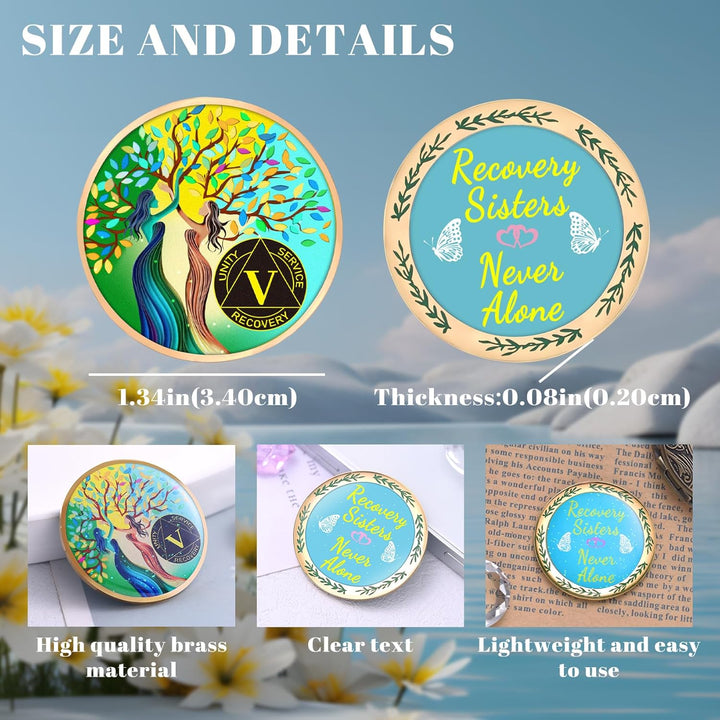 5 Year Sobriety Coin for Women, Recovery Sisters AA Medallion, Tree of Life AA Coin, 5 Year AA Chip, Sobriety Gifts for Women, Alcoholics Anonymous Anniversary Token