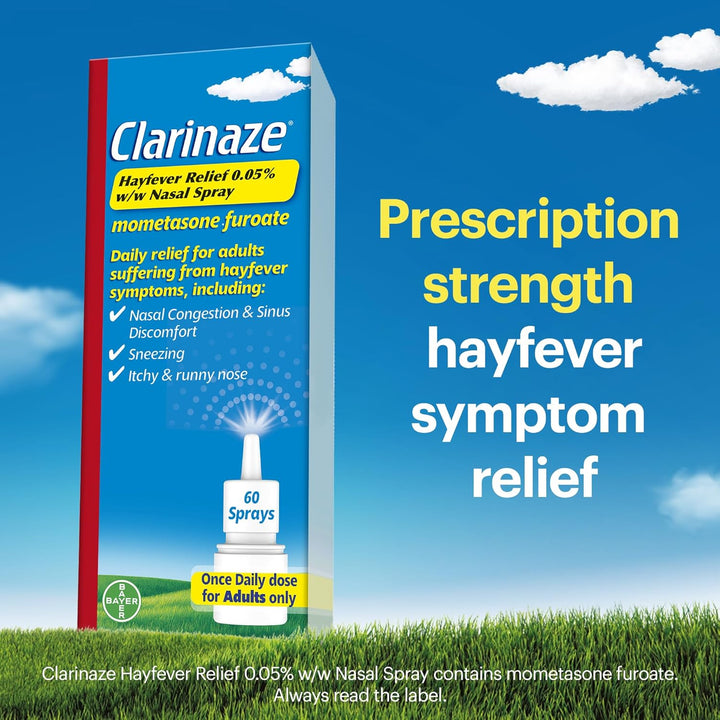 Clarinaze Hayfever Relief Nasal Spray, Prescription Strength, Effective Relief from Allergy Symptoms, Mometasone Furoate 0.05%, 60 Sprays.
