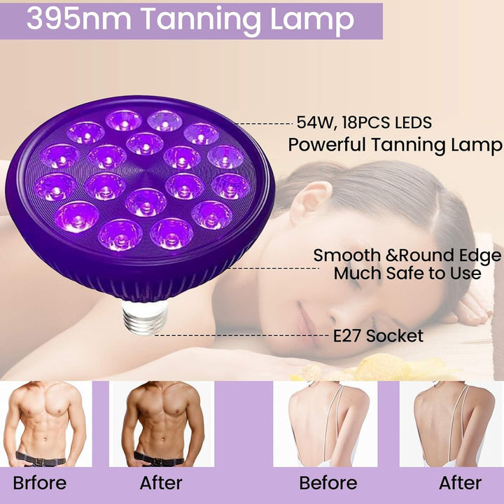 Face Tanning Lamp, Adjustable Height 38.5"-78.7", 180° Rotatable, 18Pcs Leds 395Nm Self Tanning Sun Lamp for Home, Beauty, Salon, Face and Body, with Eye Mask and Tripod (Black 54W)