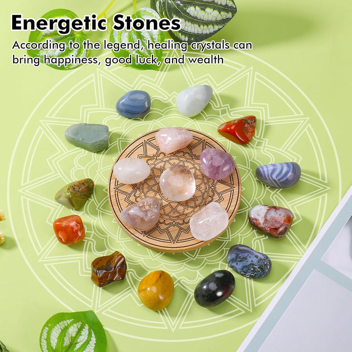 18 Pcs Healing Crystal Stones, Natural Gemstones Healing Crystal Gifts Palm Stones Reiki Chakra Crystals, Lucky Polished Pocket Stone for Anxiety Stress Relief, Balancing Yoga, Meditation