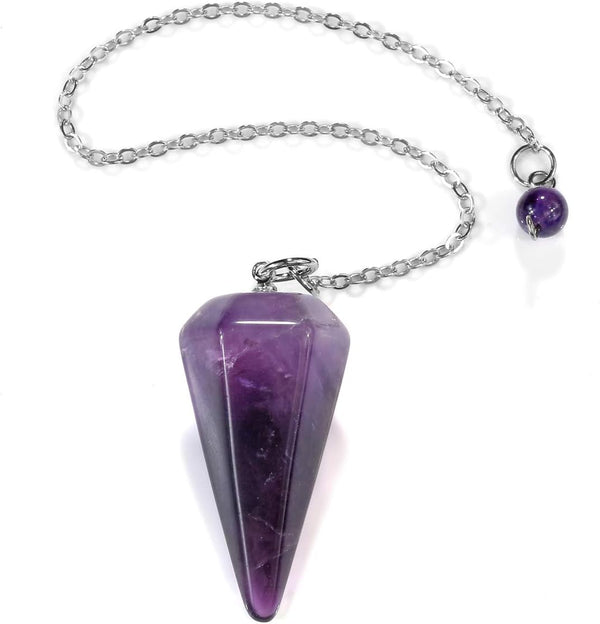 Natural Amethyst Gemstone Crystal Pendulum - Dowsing, Scrying, Healing
