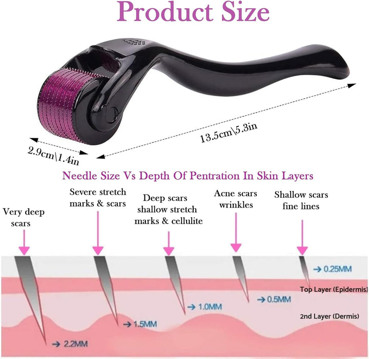 Derma Roller Microneedle Roller for Face 0.5Mm Needle 540 Micro Needle Roller Skin Care for Wrinkles, Derma Roller for Men Matte Black Beard Roller Beard Roller Hair Growth Kit with Case for Men Women