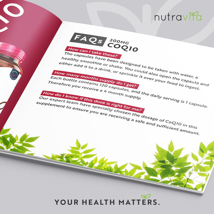Coq10 200Mg - 120 Vegan Capsules of High Strength Co Enzyme Q10 (4 Months Supply) - 100% Pure and Naturally Fermented Ubiquinone Coenzyme - No Synthetic Additives - Made in the UK by