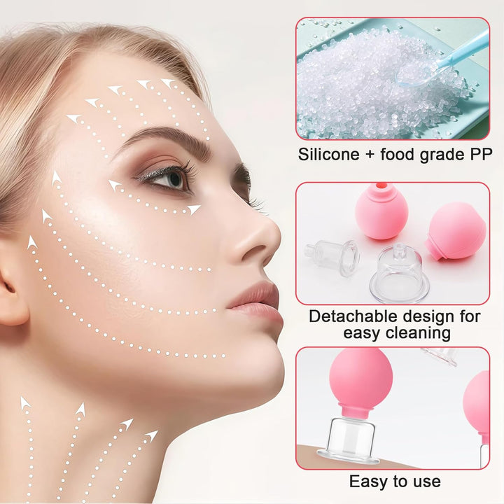 3Pcs Facial Cupping Set, 3 Sizes Silicone Facial Cupping Set for Face, Neck, Back, Eyes Massage Vacuum Cup Suction