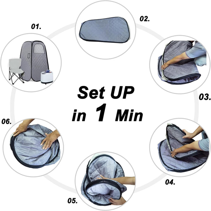 Portable Steam Sauna,Full Size Home Personal Sauna Steam Detox Room with 1000W&2.2L Steam Generator 9 Levels Remote Control, Folding Chair Waterproof Mat