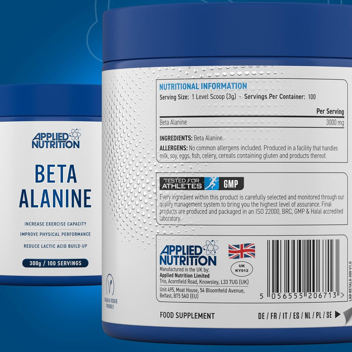 Beta-Alanine Amino Acid Pre Workout Powder 3000Mg per Serving Enhances Training Duration & Physical Performance Gluten Free, Suitable for Vegans (300G - 100 Servings) (Unflavoured)