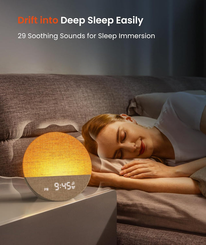 Sunrise 1 - Sunrise Alarm Clock, White Noise Machine with 29 Sounds, Wake up Light Alarm Clock with 5 Wake up Sounds, 9 Dimmable Night Lights, Snooze, Customizable Sleep Routines for Adults