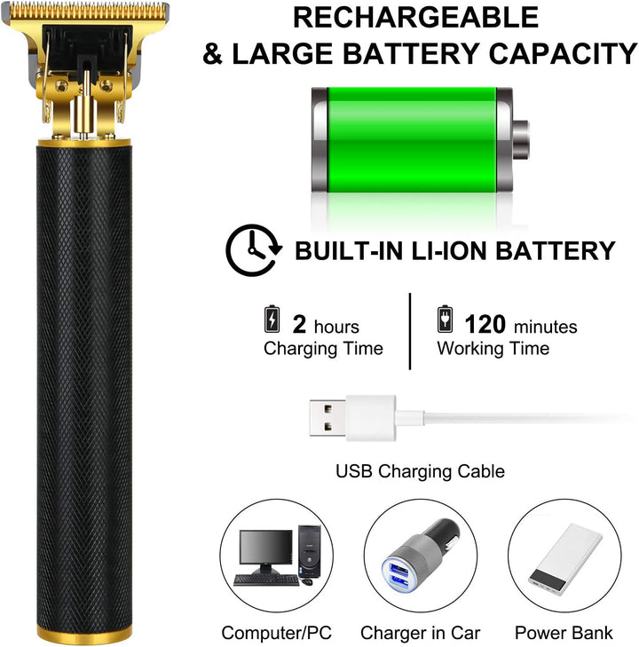 Cordless Hair Clippers for Men - Electric Beard Trimmer Set, Waterproof Detail Beard Shaver, T-Blade Trimmer Grooming Kit with 4 Guide Combs and 2 Hair Combs