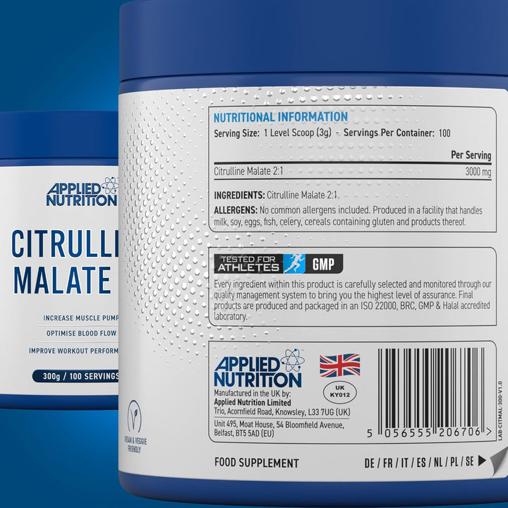 Citrulline Malate 2:1 | 3000Mg per Serving Nitric Oxide Booster Amino Acid Powder Supports Muscle Recovery Improves Performance Vegan Gluten Free (300G - 100 Servings) (Unflavoured)