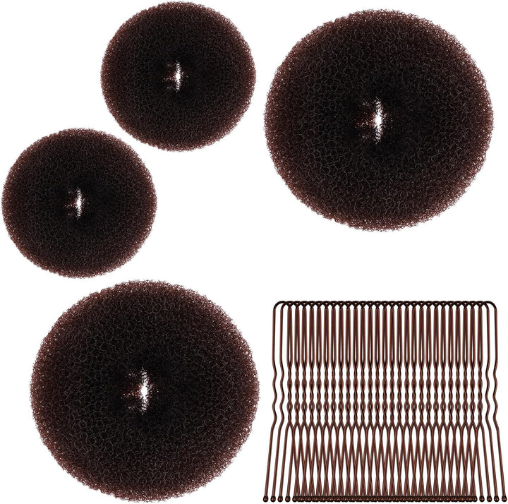 Hair Donut Bun Maker Set, 4 Pcs Ring Style Donut Bun Shaper with 30 Hair Pins, Blonde Chignon Doughnut Bun Hair Accessories for Girls Kids Women DIY Chignon Hair Styles